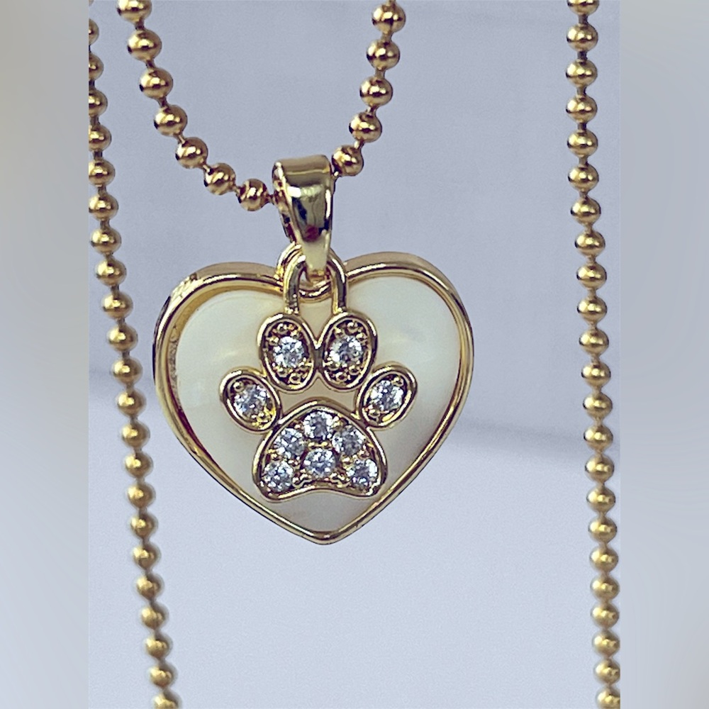 Best Gift for Animal Lovers Gold Plated Stainless Steel Necklace Rhinestone Paw